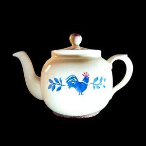 Price & Kensington Vintage Teapot, hand-painted, made in England, blue rooster